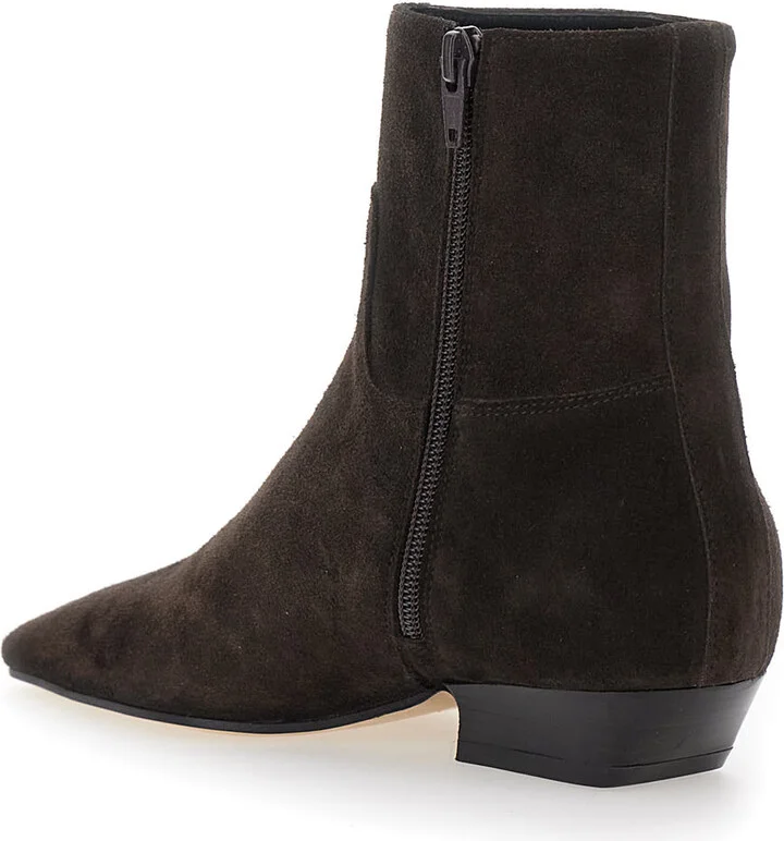 Brown Ankle Boots With Pointed Toe And Low Heel In Suede Woman - Image 3