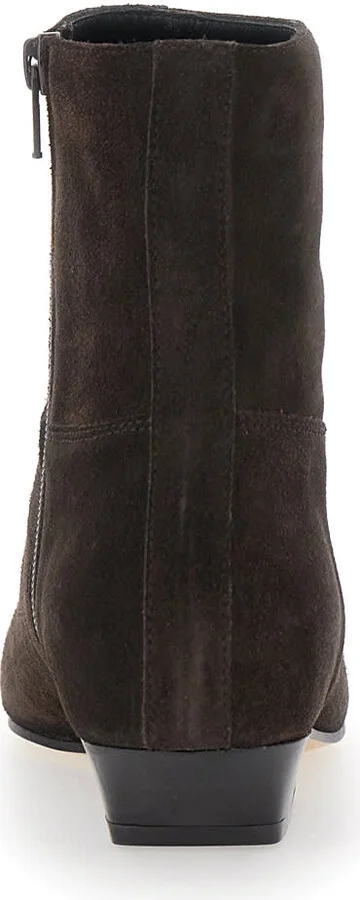Brown Ankle Boots With Pointed Toe And Low Heel In Suede Woman - Image 4