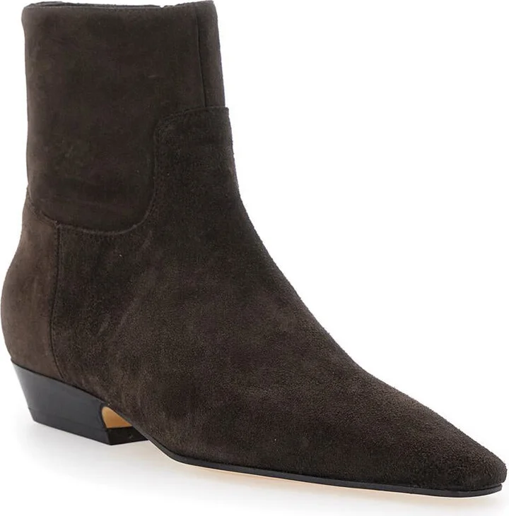 Brown Ankle Boots With Pointed Toe And Low Heel In Suede Woman - Image 2