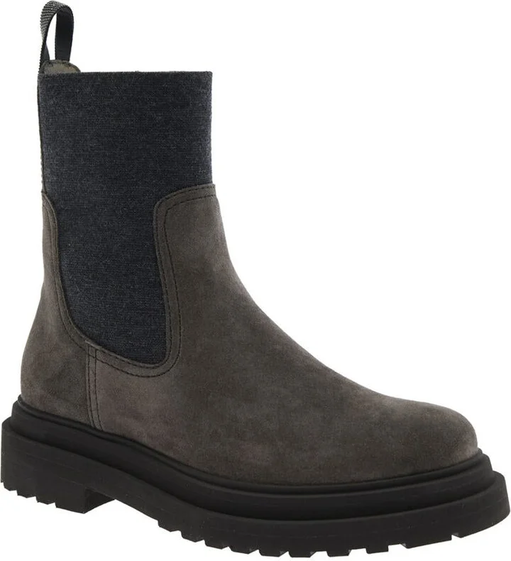Brown Ankle Boots With Pull-Tab With Monil At The Heel In Suede Woman - Image 2