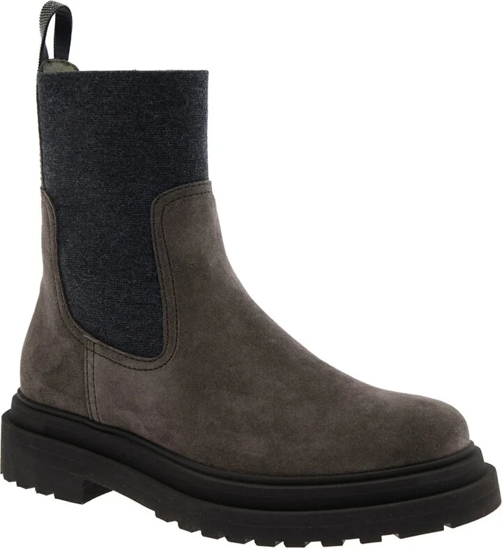 Brown Ankle Boots With Pull-tab With Monil At The Heel In Suede Woman - Image 2