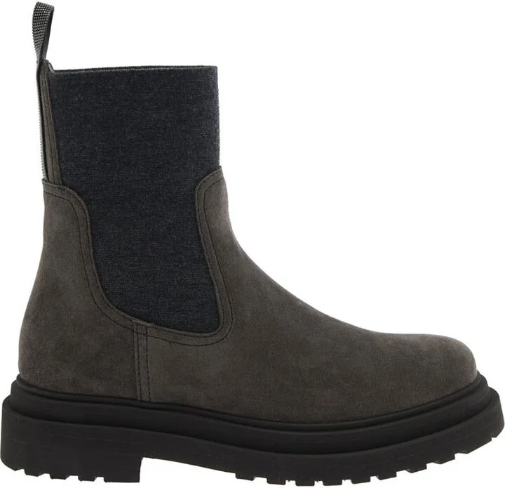 Brown Ankle Boots With Pull-Tab With Monil At The Heel In Suede Woman