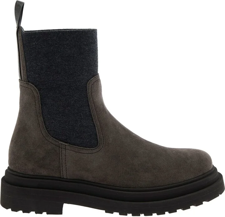 Brown Ankle Boots With Pull-tab With Monil At The Heel In Suede Woman
