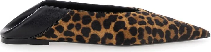 Brown Ballerinas With Leopard Motif And Foldable Buttress In Fabric Woman