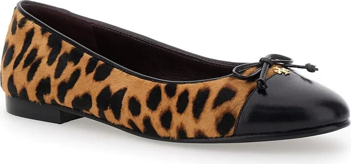 Brown Ballet Shoes With Cap Toe And Leopard Print In Leather Woman - Image 2