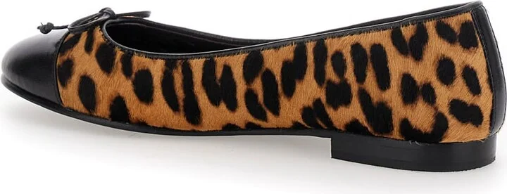 Brown Ballet Shoes With Cap Toe And Leopard Print In Leather Woman - Image 3