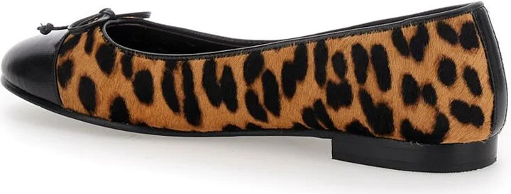 Brown Ballet Shoes With Cap Toe And Leopard Print In Leather Woman - Image 3