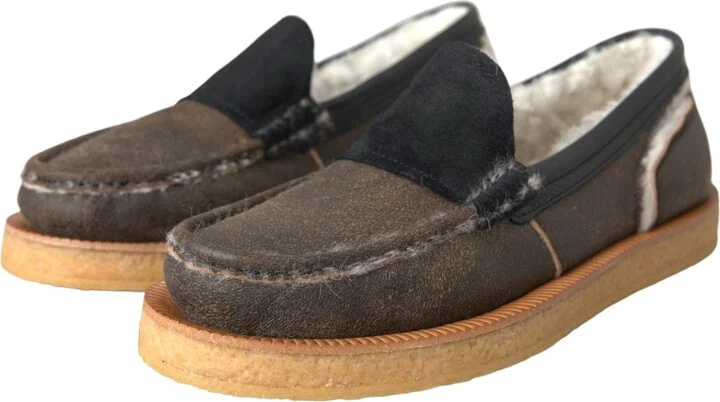 Brown Black Fur Leather Loafers Men Men's Shoes - Image 3