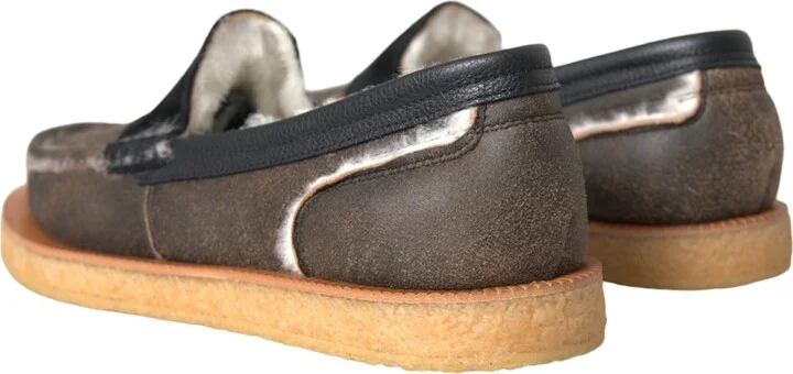 Brown Black Fur Leather Loafers Men Men's Shoes - Image 4