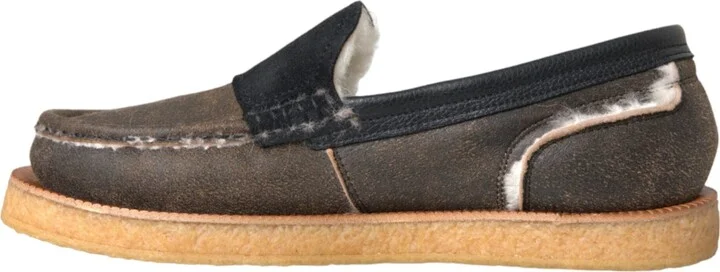 Brown Black Fur Leather Loafers Men Men's Shoes - Image 5