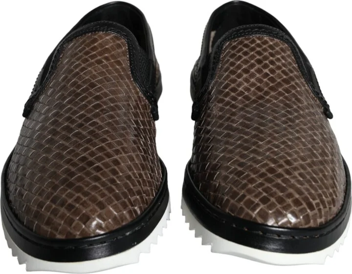 Brown Black Leather Weaved Men Loafers Men's Shoes - Image 2