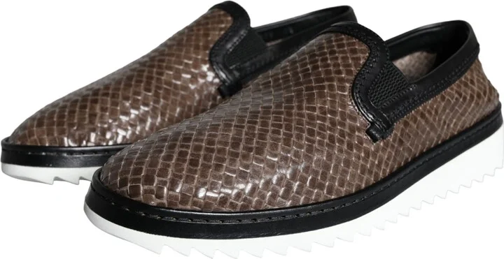 Brown Black Leather Weaved Men Loafers Men's Shoes - Image 3
