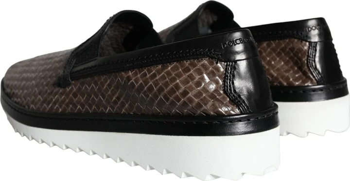 Brown Black Leather Weaved Men Loafers Men's Shoes - Image 4