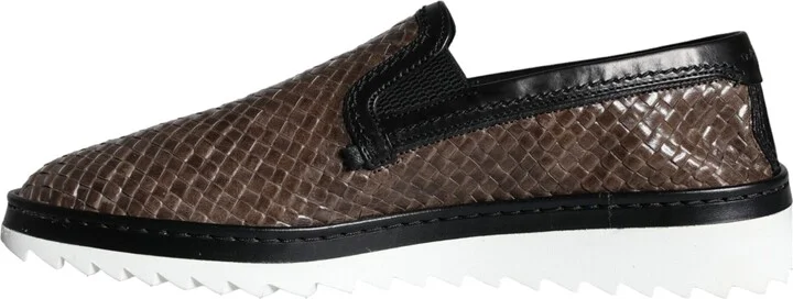 Brown Black Leather Weaved Men Loafers Men's Shoes - Image 5