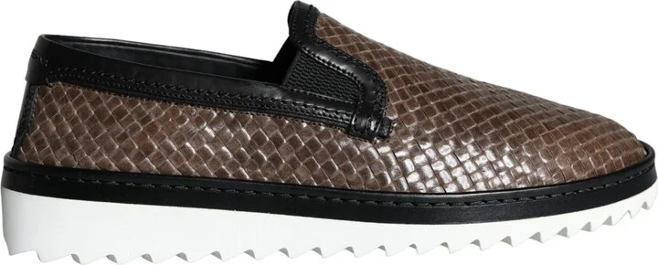 Brown Black Leather Weaved Men Loafers Men's Shoes