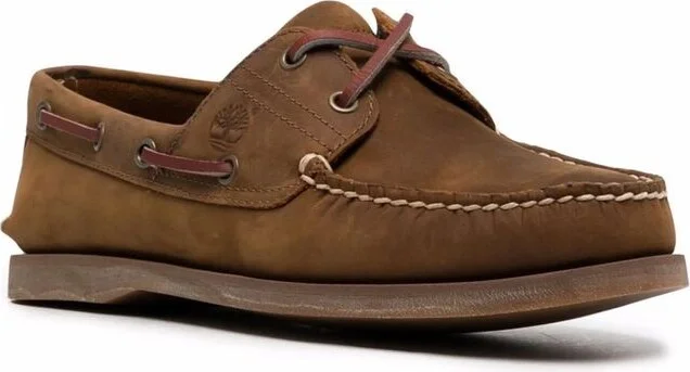 Brown Boat Loafers With Lace-Up Detail In Leather Man - Image 2