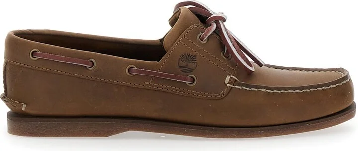Brown Boat Loafers With Lace-up Detail In Leather Man