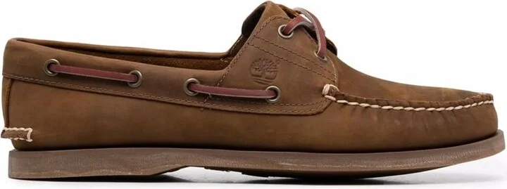 Brown Boat Loafers With Lace-Up Detail In Leather Man