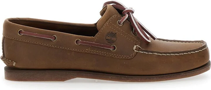 Brown Boat Loafers With Lace-Up Detail In Leather Man