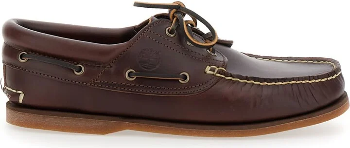 Brown Boat Loafers With Two-tone Laces In Leather Man