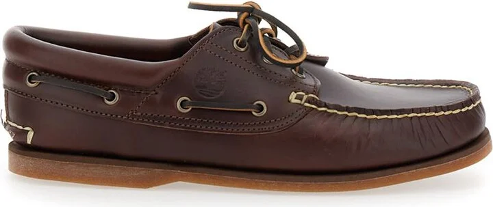 Brown Boat Loafers With Two-Tone Laces In Leather Man