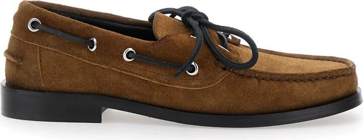 Brown Boat Shoes With Side Laces In Suede Woman