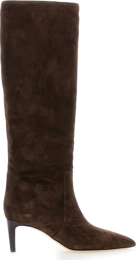 Brown Boots With Pointed Toe And Stiletto Heel In Suede Woman