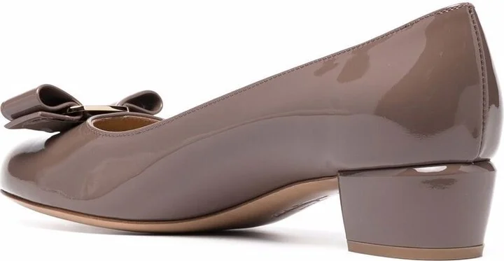 Brown Bow Detail Block Heel Pumps - Image 3