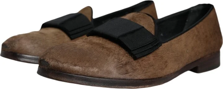 Brown Calf Hair Leather Loafers Formal Dress Men's Shoes (Pre-Owned) - Image 3
