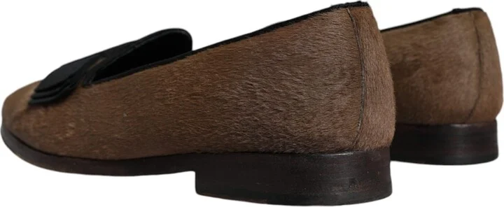 Brown Calf Hair Leather Loafers Formal Dress Men's Shoes (Pre-Owned) - Image 4