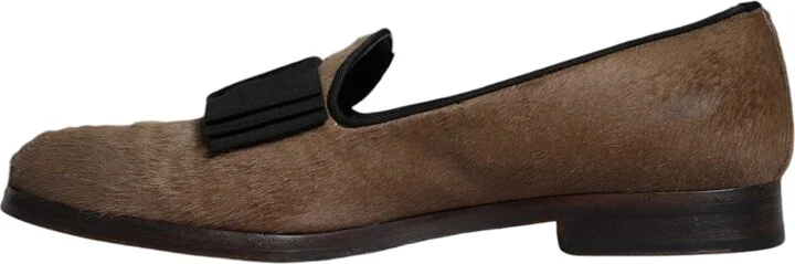 Brown Calf Hair Leather Loafers Formal Dress Men's Shoes (Pre-Owned) - Image 5