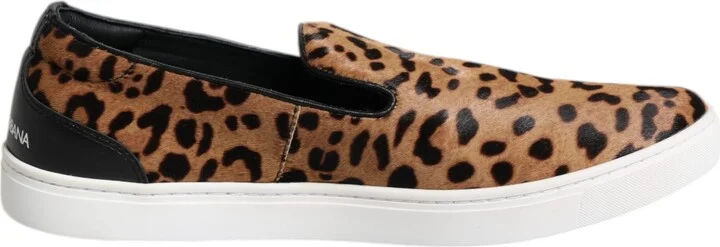 Brown Calfskin Fur Leopard Men Sneakers Men's Shoes