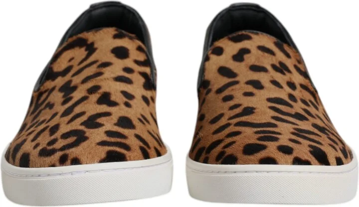 Brown Calfskin Fur Leopard Sneakers Men's Shoes - Image 2