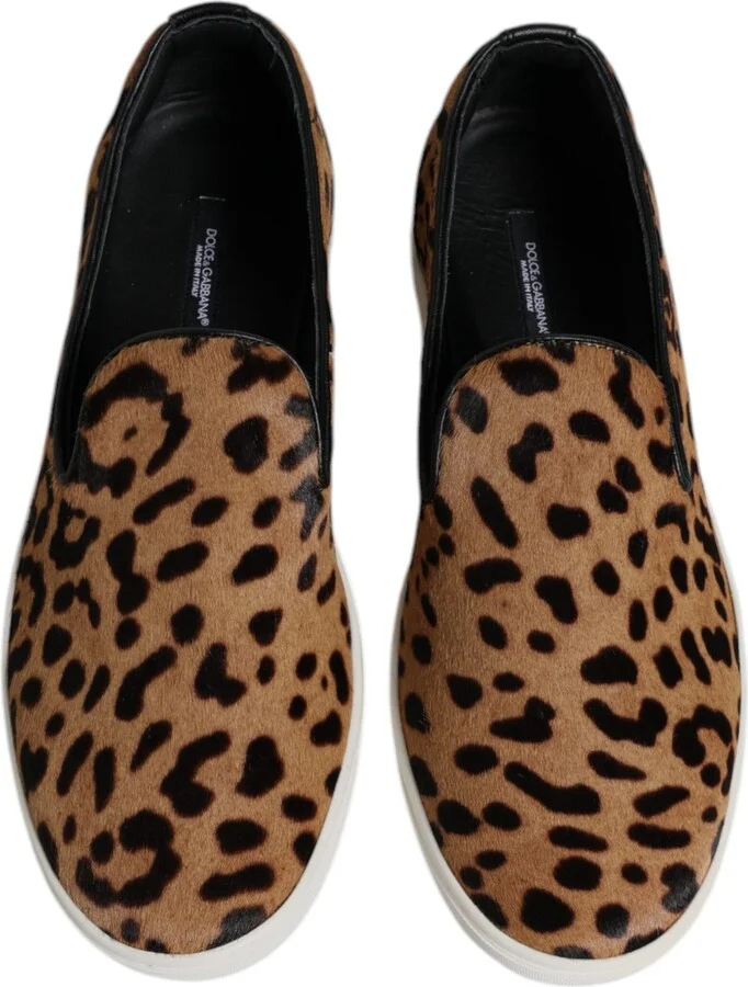 Brown Calfskin Fur Leopard Sneakers Men's Shoes - Image 3