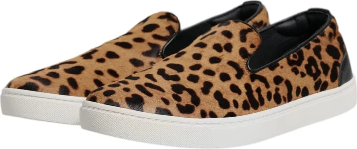 Brown Calfskin Fur Leopard Sneakers Men's Shoes - Image 4
