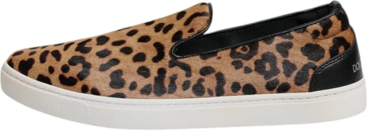 Brown Calfskin Fur Leopard Sneakers Men's Shoes - Image 6