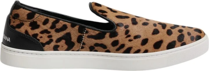 Brown Calfskin Fur Leopard Sneakers Men's Shoes