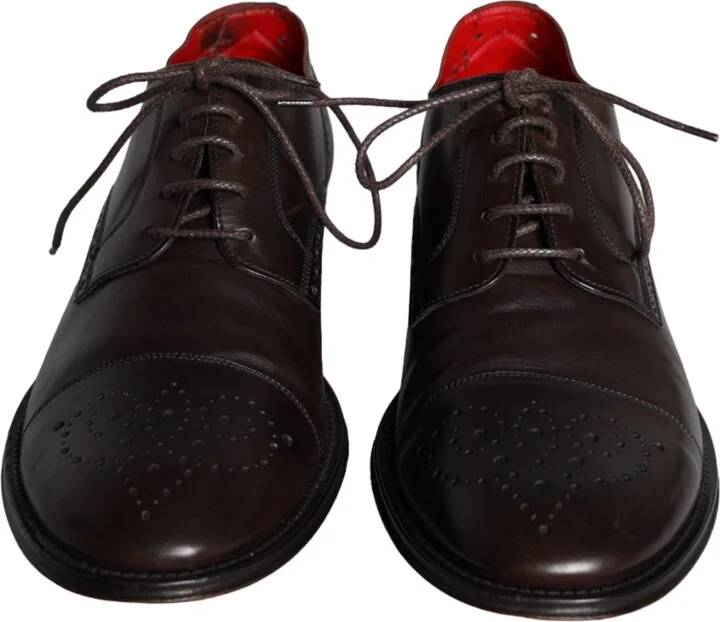 Brown Calfskin Leather Lace Up Oxford Men's Shoes (Pre-Owned) - Image 2