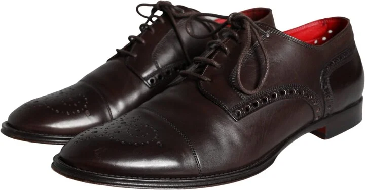 Brown Calfskin Leather Lace Up Oxford Men's Shoes (Pre-Owned) - Image 3