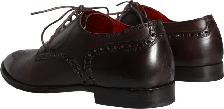 Brown Calfskin Leather Lace Up Oxford Men's Shoes (Pre-Owned) - Image 4