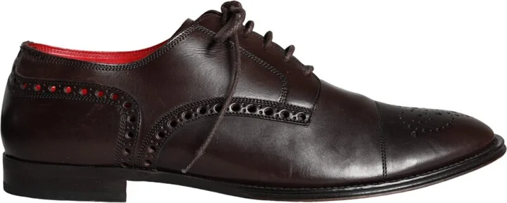 Brown Calfskin Leather Lace Up Oxford Men's Shoes (Pre-Owned)