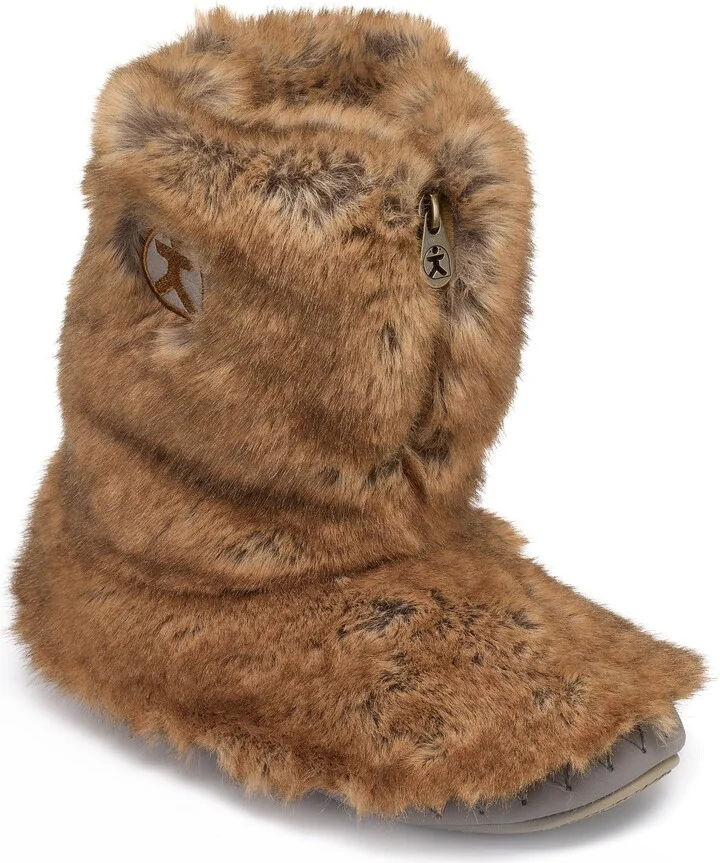 Brown Cole - Short Luxury Faux Fur Slipper Boot - Weasel