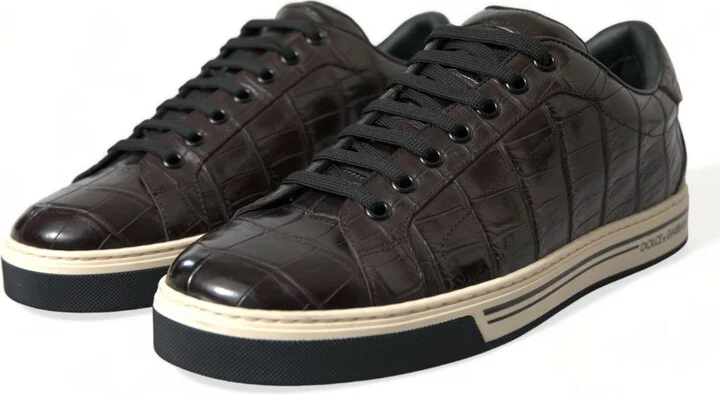 Brown Croc Exotic Leather Men Casual Sneakers Men's Shoes - Image 3