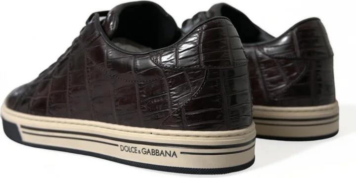 Brown Croc Exotic Leather Men Casual Sneakers Men's Shoes - Image 4