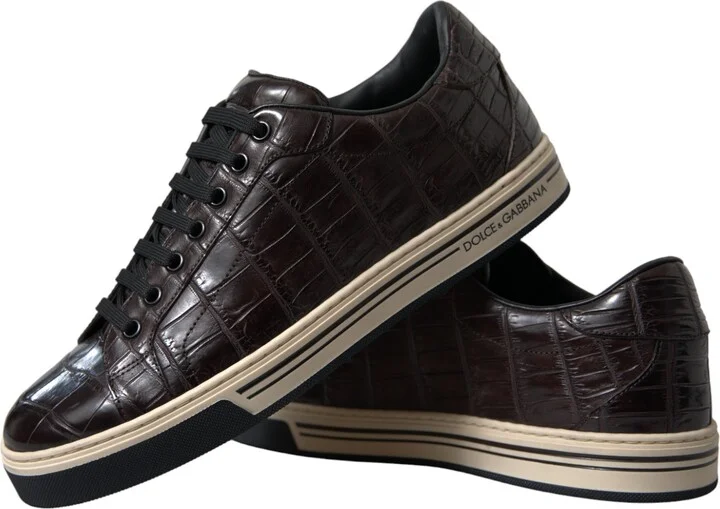 Brown Croc Exotic Leather Men Casual Sneakers Men's Shoes - Image 6