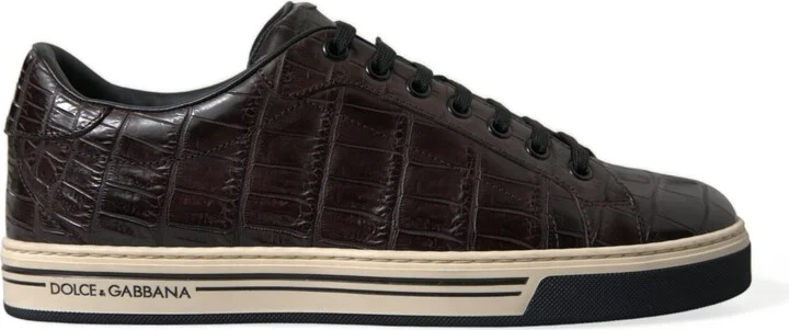 Brown Croc Exotic Leather Men Casual Sneakers Men's Shoes