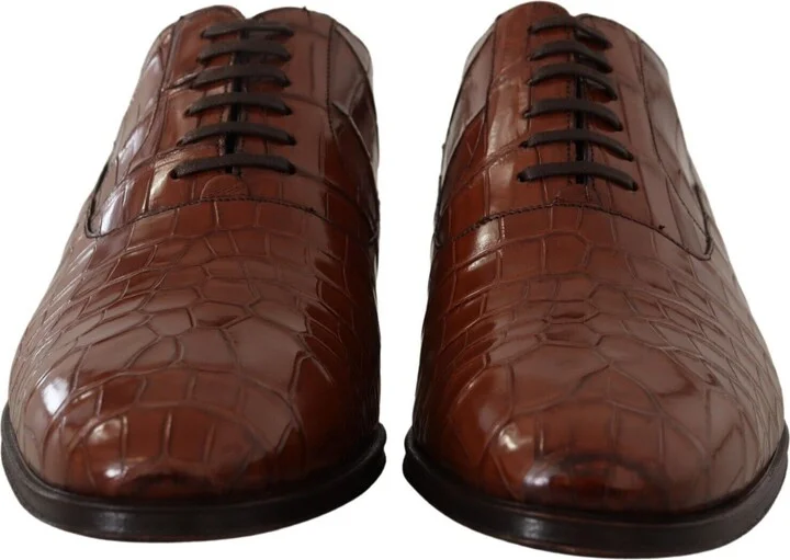 Brown Crocodile Leather Mens Formal Derby Men's Shoes - Image 2
