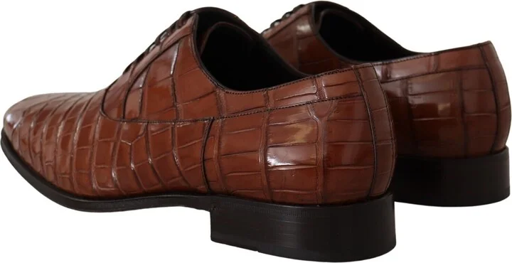 Brown Crocodile Leather Mens Formal Derby Men's Shoes - Image 4