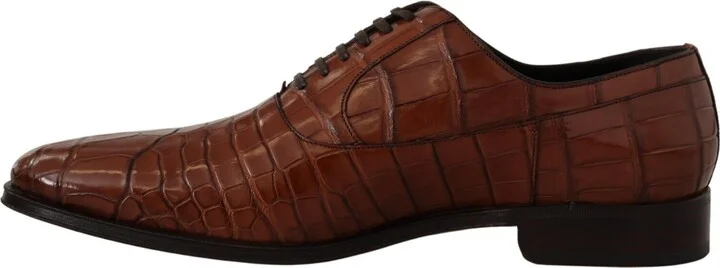 Brown Crocodile Leather Mens Formal Derby Men's Shoes - Image 5