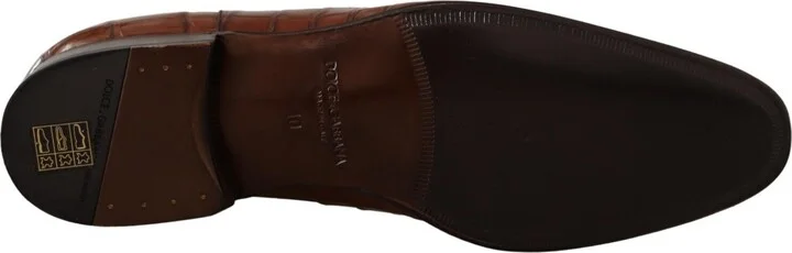 Brown Crocodile Leather Mens Formal Derby Men's Shoes - Image 6